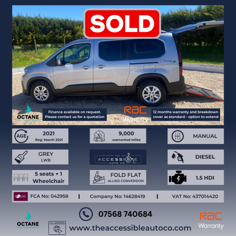 2021 Peugeot Rifter 1.5 Bluehdi Allure Premium Lwb 5 Seater Fold Flat Ramp in Grey — image 1