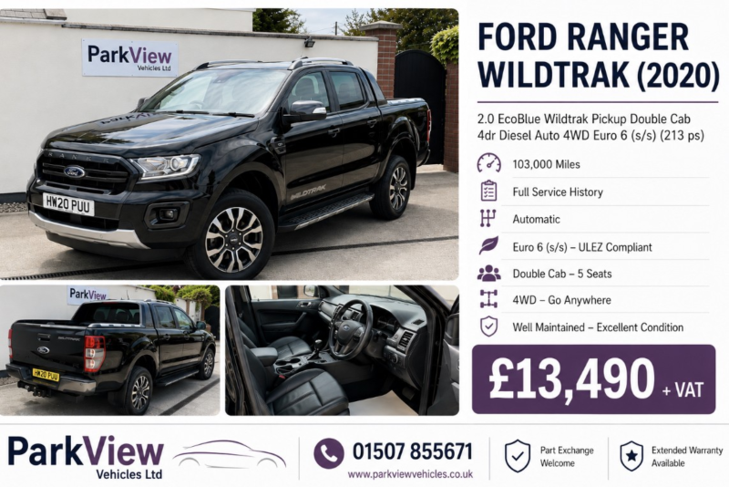 2020 Ford Ranger 2.0 Ecoblue Wildtrak in Black — image 1